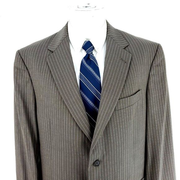 Hart Schaffner Marx Gold Trumpeter Wool 2 Button Suit‎ Jacket 42L Brown Striped - Picture 1 of 11